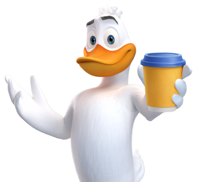 Pato disfrutando su café